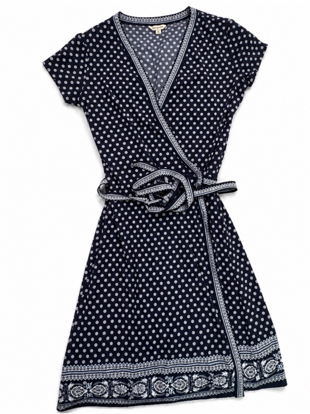 Max Studio Navy Polka Dot Wrap Midi Paisley